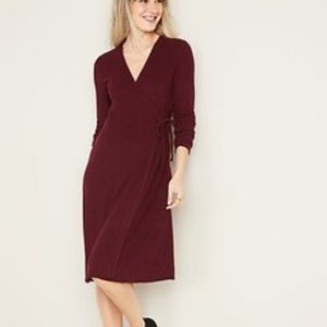 Rib-Knit Waist-Defined Wrap Dress for Women size m
